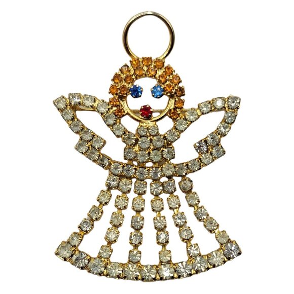 Goldtone Prong Set Rhinestone Angel Brooch - Picture 4 of 4